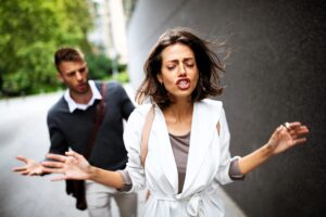 Frustrated couple arguing and having marriage problems